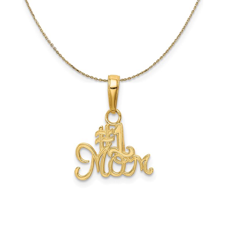 14k Yellow Gold Script #1 Mom Necklace - 18 Inch